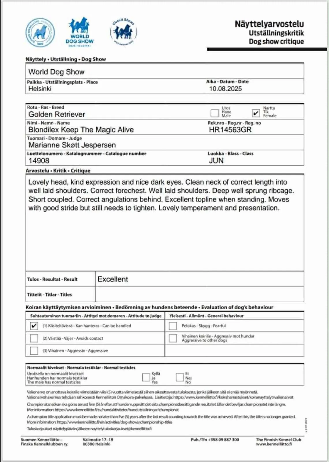 Uspeh hrvatsko–srpskog tandema na Svetskoj izložbi pasa u Helsinkiju